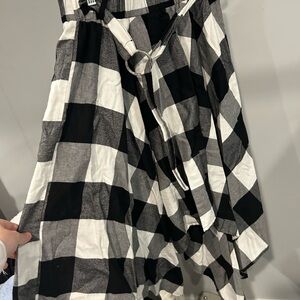 Black and white plaid skirt with silver belt detail